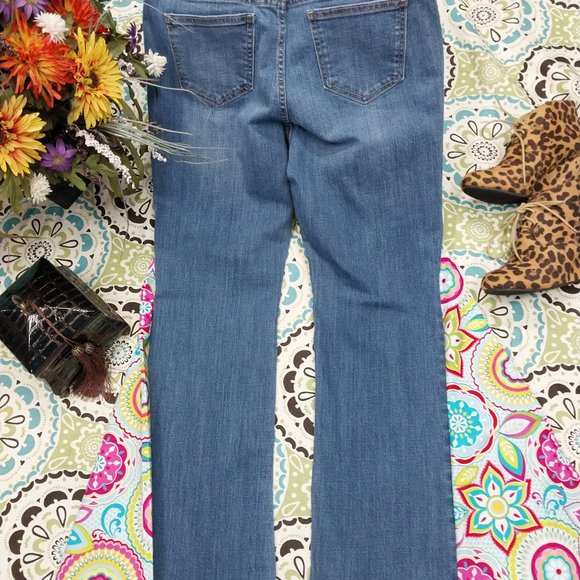 2594 Size 10s Old Navy Sweetheart Stretch Upcycled Pink and Teal Bell-Bottoms - Picture 3 of 5